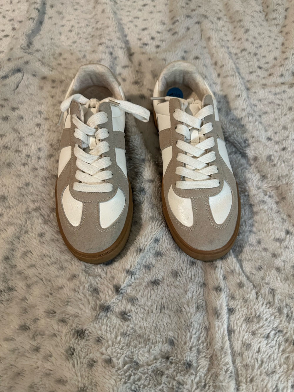 Sincerely Jules White and Taupe Suede-Trim Sneakers
